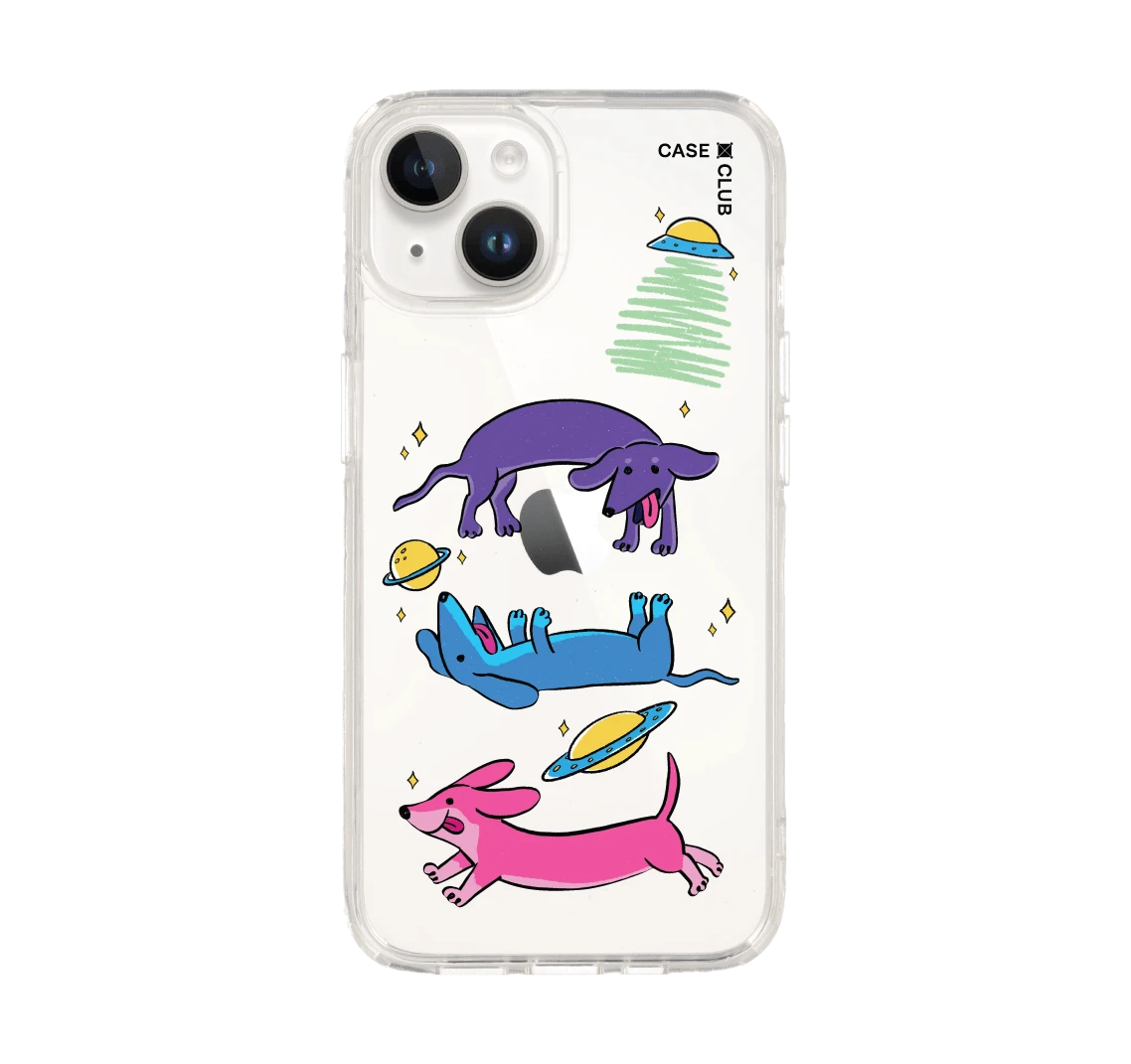 iphone 14 clear case space dachshund